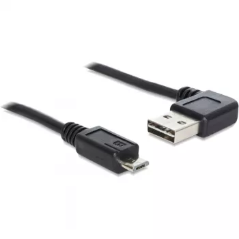 Delock Easy USB kabelis, USB (vīr.) kreisais/labais leņķis, reversējams uz Micro-USB B (vīr.) taisns, USB 2.0, 50 cm, melns (85163)