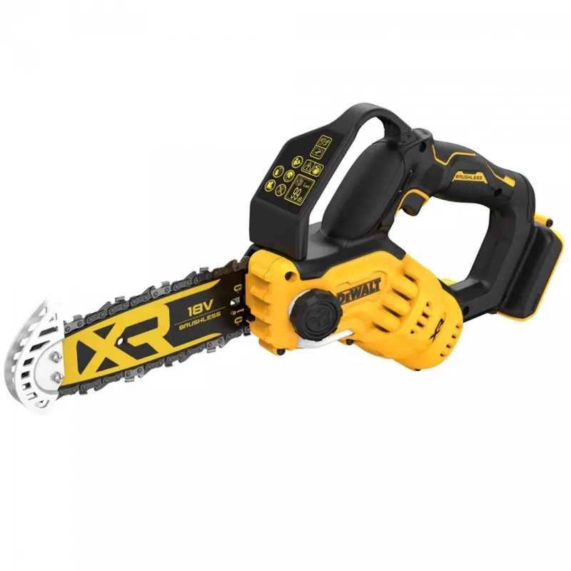 Dzīvžoga šķēres DeWALT DCMPS520N-XJ, 20 cm zāģa riepa, 8.5 m/s ķēdes ātrums, 18 V Li‑Ion, 0.55 L eļļas tvertne, 2.1 kg