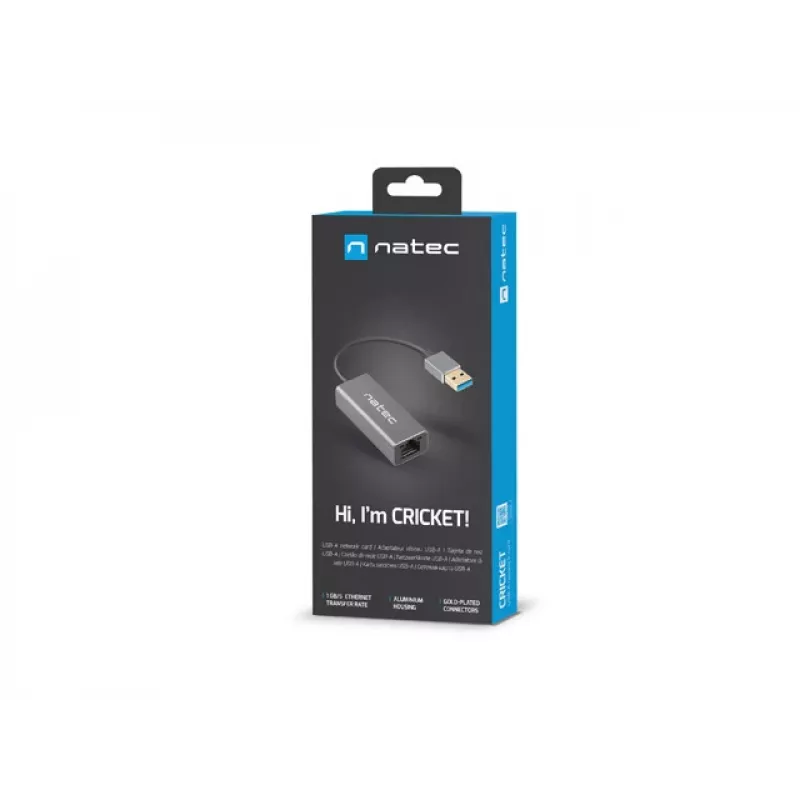Natec Cricket NNC-1924 USB 3.0 Type-A uz RJ45 Ethernet adapteris, 1000 Mbit/s, 15 cm kabelis, melns