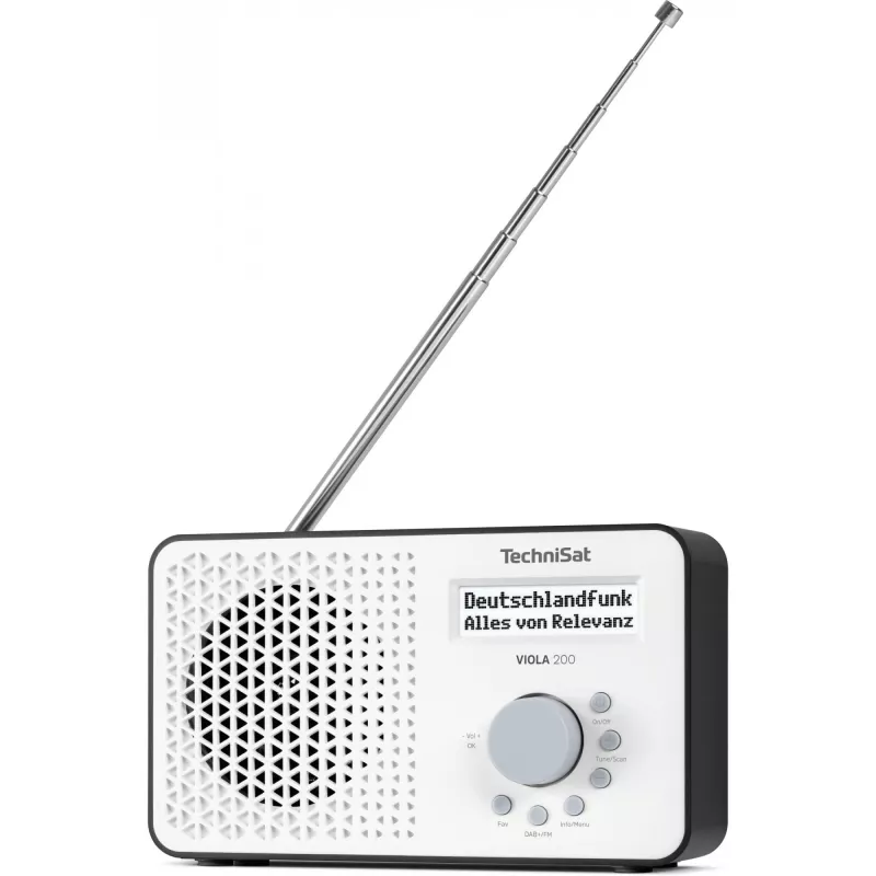 TechniSat VIOLA 200 DAB+ digitālais radio ar modinātāju, baltā un melnā krāsā