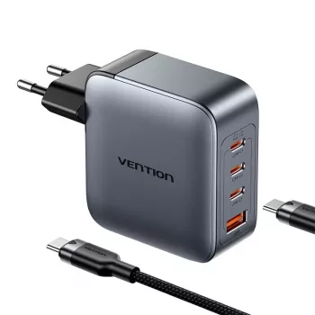 Vention TZ-FETH0-EU lādētājs 3× USB-C + 1× USB-A 100W, PD līdz 30W uz C, ieeja 100–240V