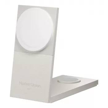 Bezvadu lādētājs Native Union Rise 3‑in‑1 Qi2 — USB, 2 m kabelis, gaiši pelēks (Sandstone)