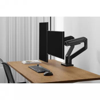 DIGITUS Divu monitoru stiprinājums 2×45 collu ekrāniem, skava, 2×20 kg, VESA 75×75–100×100, slīpums -20–50°