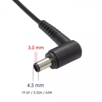 Akyga AK-ND-58 klēpjdatora barošanas adapteris 19,5 V / 3,34 A, 65 W, 4,5 x 3,0 mm spraudnis ar tapu, paredzēts Dell