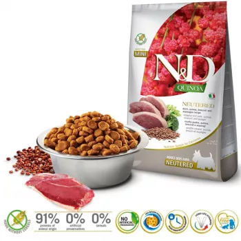 FARMINA N&D Quinoa Dog Duck, Broccoli, Asparagus Neutered Adult Mini - sausā suņu barība - 2.5 kg