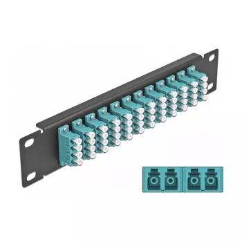 DeLOCK 10 collu 12 Portu LC Quad Aqua 1U Melns optiskās šķiedras sadales panelis