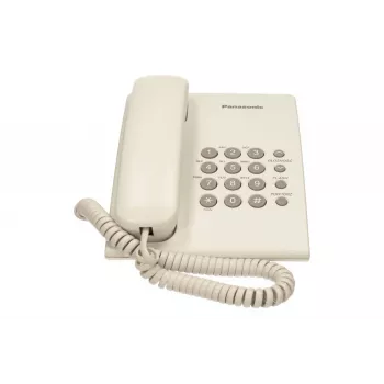 Analogais telefons Panasonic KX-TS500PDW — 16 pogas, balts, galda/sienas stiprinājums, 100 ierakstu telefongrāmata