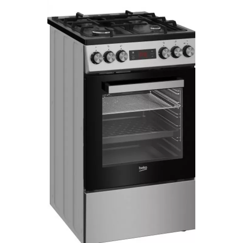 Brīvi stāvoša plīts BEKO FSM52332DXDT, 5 degļu gāzes virsma 60 cm, elektriskā cepeškrāsns 60 L, energoklase A
