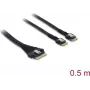 DELOCK PCIe 4.0 Slim SAS SFF-8654 uz 2× SFF-8644 (4i) kabelis 0.5 m