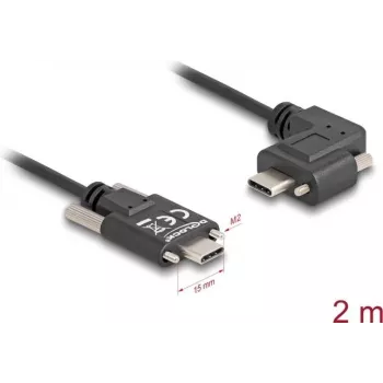 DeLOCK USB 2.0 kabelis USB Type-C vīriešu uz USB Type-C vīriešu leņķa pa kreisi/pa labi PD 3.0 60W 2m