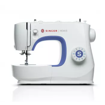 Singer M3405 šujmašīna, 23 šuves, 1 pogcaurums, balta