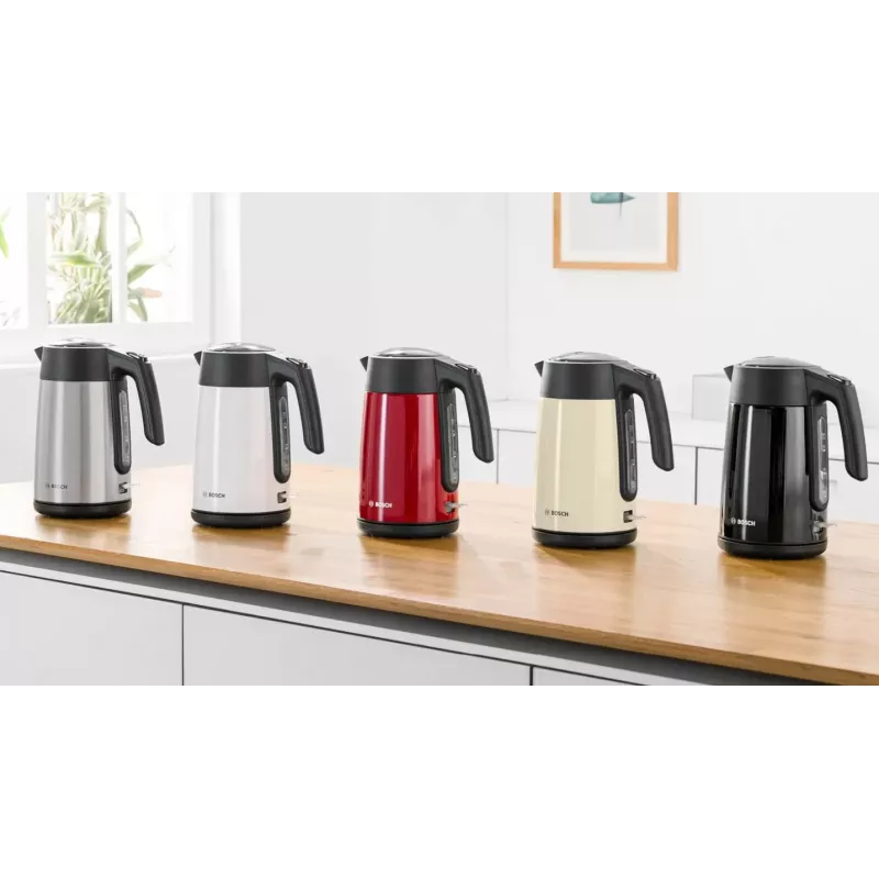 Elektriskā tējkanna Bosch TWK7L464 — 1,7 L, 2400 W, sarkana, plastmasas korpuss