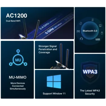 Mercusys AC1200 Wi-Fi Bluetooth PCIe Adapteris MA30E Divjoslu