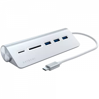 Satechi Type-C Alumīnija USB Centrmezgls un Karšu Lasītājs, Sudraba, ST-TCHCRS