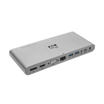 Eaton Tripp Lite USB-C Dokstacija, Trīs Ekrāni - 4K HDMI/DisplayPort, VGA, USB 3.2 Gen 1, USB-A/USB-C Hubs, GbE, 100W PD Uzlāde, Starptautiskie Strāvas Kabeļi