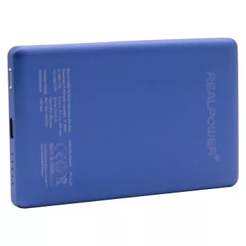 RealPower PB-5000 MAG pārnēsājamais akumulators 5000 mAh, MagSafe saderīga bezvadu uzlāde, USB-C, 20 W, ļoti plāns, zils