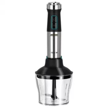 MPM MBL-42M rokas blenderis — 1500 W, nerūsējošais tērauds, mainīgs ātrums, turbo, pielikumi