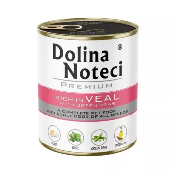 Slapjā suņu barība Dolina Noteci Premium teļa gaļa ar zaļajiem zirnīšiem, 800 g