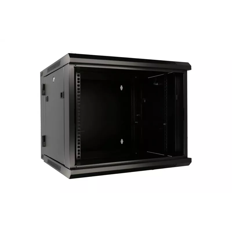 Extralink Rack skapis 9U 600x600 AZH Melns, sienas stiprinājums, veramās durvis