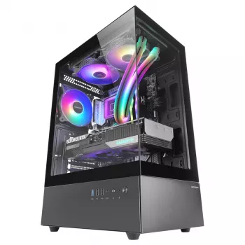 PC korpuss TACENS Mars Gaming MC-XO Midi Tower Melns — ATX/Micro-ATX/Mini-ITX, apakšējais barošanas bloks, 1×120 mm aizmugurējais ventilators, atbalsta līdz 328 mm GPU