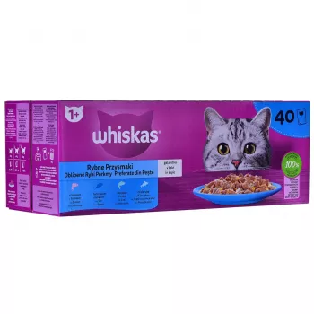WHISKAS Fish Favourites želejā - mitrā kaķu barība - 40x85 g