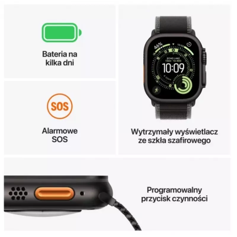 Viedpulkstenis Apple Watch Ultra 3 GPS + Cellular 49mm Melns Titāna Korpuss ar Melnu Alpine Clip Lielu