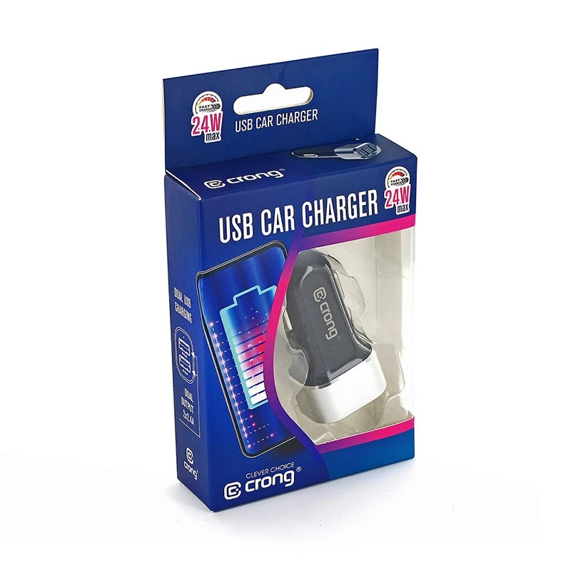 Auto lādētājs 2xUSB 2.4A alumīnija korpuss