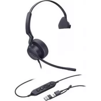 Yealink UH42 Mono 1308240 austiņas – USB-C/USB-A – monourālās – trokšņu slāpēšana – 35 mm skaļrunis – platjoslas audio – grozāma auss – Melna