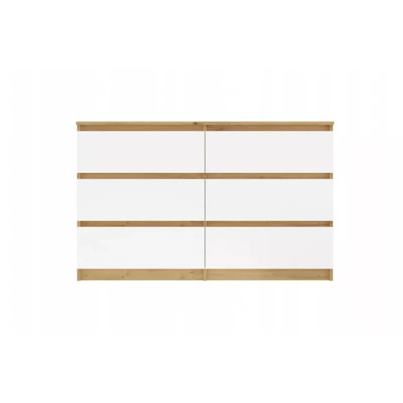 Kumode ar 6 atvilktnēm 120 cm Top E Shop Malwa — Artisan Ozols / Balts, skaidu plātne