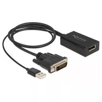 Delock adaptera kabelis DVI-D, USB (tikai barošana) (vīrietis) uz DisplayPort (sieviete) - DisplayPort 1.2 - 50 cm - atbalsta 4K 30 Hz - melns (63189)