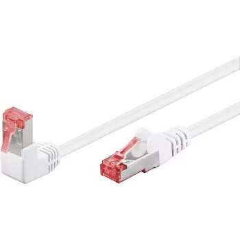 Goobay CAT 6 Patch Kabelis 1x 90° leņķis, S/FTP (PiMF), Balts, 5 m - fiksators augšpusē, LSZH bezhalogēna, Vars (51553)