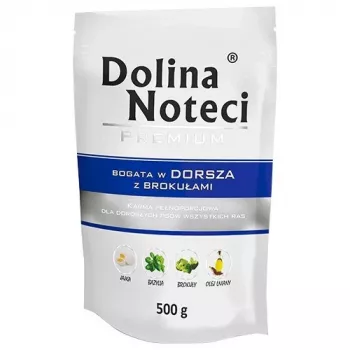 Slapjā suņu barība Dolina Noteci Premium Rich ar mencu un brokoļiem 500 g