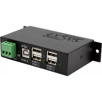 USB centrmezgls Exsys EX-1163HMS — 4 porti ar 15 kV ESD aizsardzību, DIN-sliedes komplekts