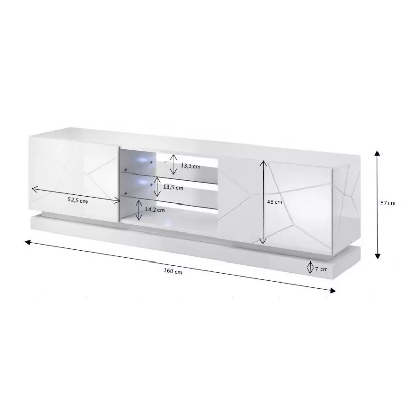 TV skapis Cama Meble QIU 160 — MDF balts spīdums, 1600×420×570 mm