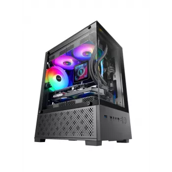 Mini Tornis PC korpuss TACENS Mars Gaming MC-SE2 — Mini-ITX / Micro-ATX, melns, sānu logs, barošanas bloks apakšā, atbalsta 2x2.5 collu + 1x3.5 collu