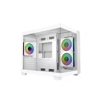 Cooler Master Elite 481 WOOD White korpuss, mATX, priekšējais panelis no koka, 70° pilna skata rūdīts stikls