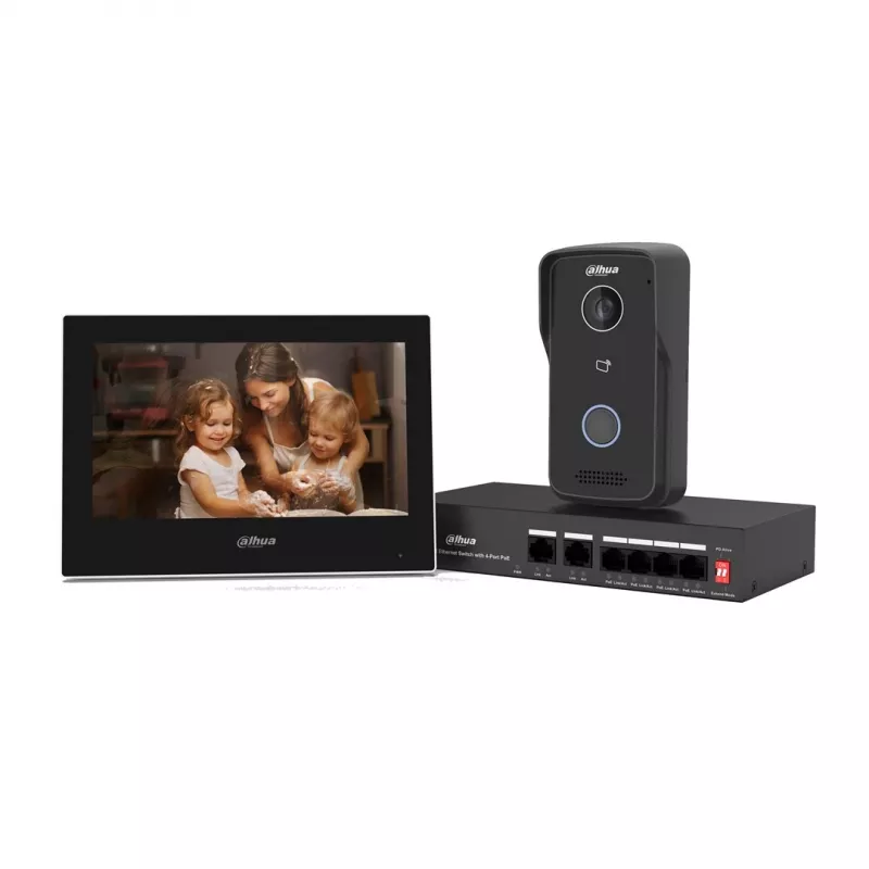 Video durvju zvana komplekts DAHUA KTP03, 7 inch monitors, 2-vadu savienojums, PoE, 1024x600, 2MP kamera