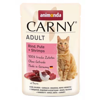 ANIMONDA Carny Adult liellopu gaļa, tītars un garneles - slapjā kaķu barība - 85g