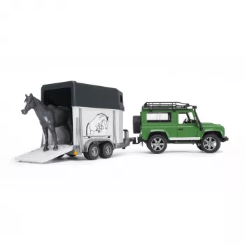 BRUDER 2592 Land Rover ar zirgu piekabi un figūru