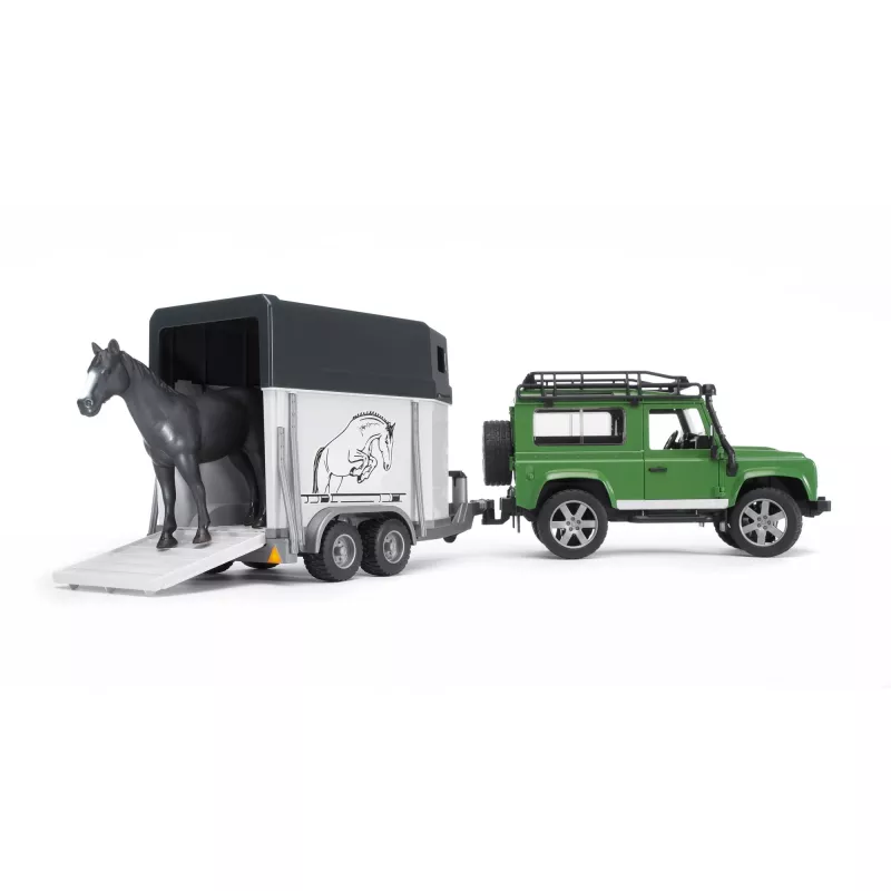 BRUDER 2592 Land Rover ar zirgu piekabi un figūru
