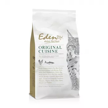 Sausā kaķu barība Eden Original Cousine 10 kg – pilnvērtīga pieaugušo uzturs, 43% olbaltumvielu, 23% tauku, bez graudiem un glutēna