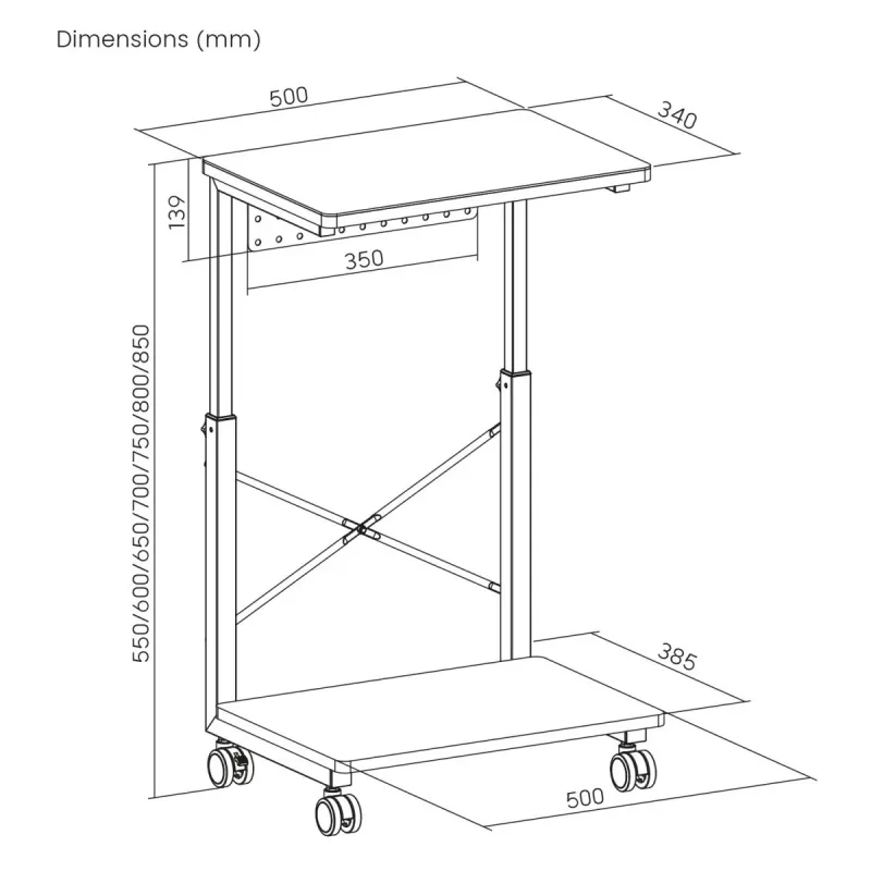 CPU ratiņu statīvs ar NanoRS plauktu, 80kg max, regulējams augstums 550~850mm, RS430