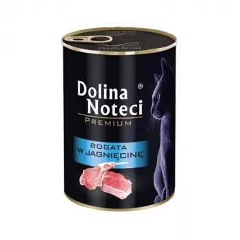 Slapjā barība kaķiem Dolina Noteci Premium 400 g — Vistas gaļa un jēra gaļa, pieaugušiem kaķiem
