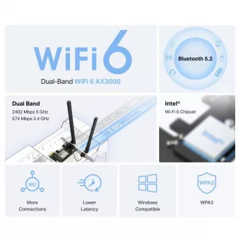 Mercusys WL-PCI AX3000 Divjoslu Bluetooth Express Adapteris (MA80XE)