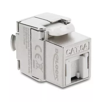 Keystone modulis DELOCK RJ45 uz LSA Cat.6A ekranēts, bezinstrumentu, plakans, sudrabs/balts, ar putekļu vāciņu