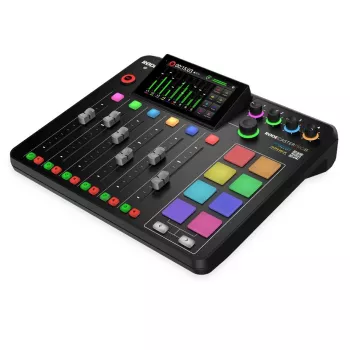 Studijas kontrolieris RØDE Caster Pro II Melns — 4 XLR/TRS kombinētās ieejas, 4 austiņu izejas, 8 paliktņi, skārienekrāns, Wi‑Fi, Bluetooth, USB‑C