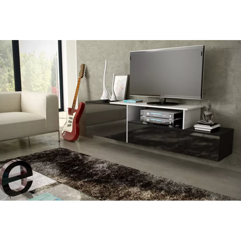 Cama TV skapis SIGMA 3 180 melns/melns glancēts + biały