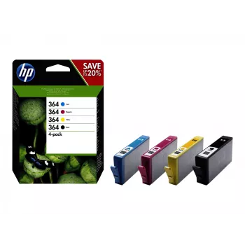 HP 364 4-krāsu komplekts Melns/Cian/Magenta/Dzeltens oriģinālās tintes kasetnes