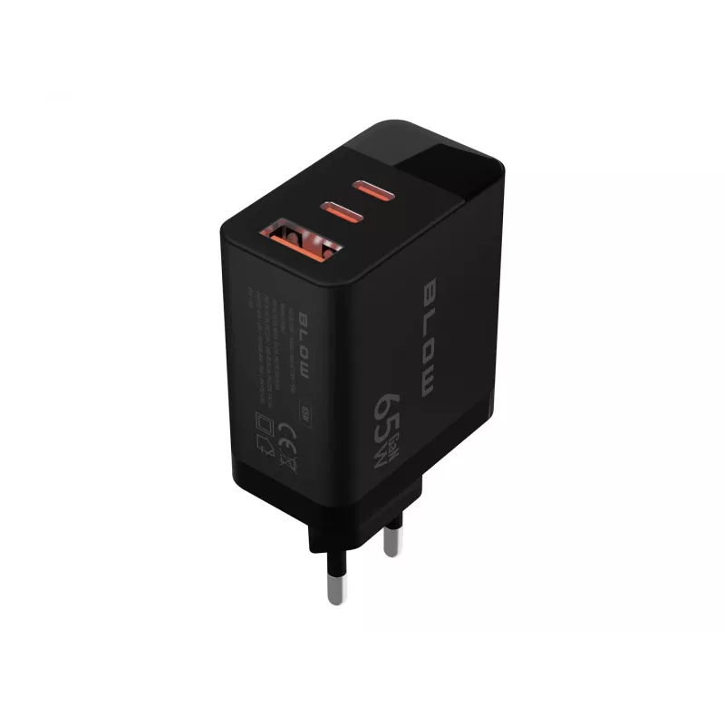 LCD sienas lādētājs USB ligzda + USB-Cx2 PD 65W GAN melns vatmetrs