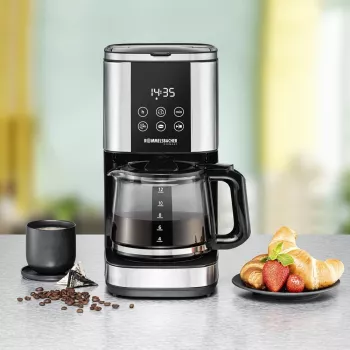 Pilienu kafijas automāts Rommelsbacher FKM1000, 1,5 L ūdens tvertne, 12 krūzītes, nerūsējošais tērauds/melns